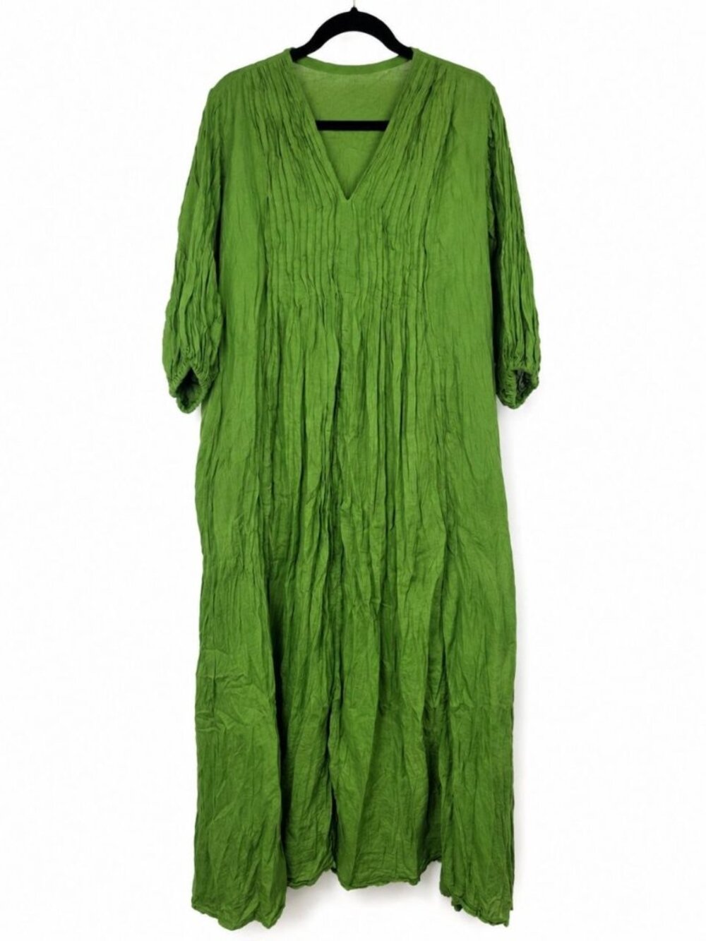NEW Green Cotton Boho Maxi Dress – Oversized Relaxed Fit with Pockets Thailand - Picture 3 of 10